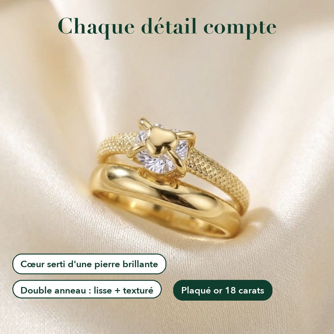 Bague Cœur Plaquée Or 18 Carats + Écrin Cadeau