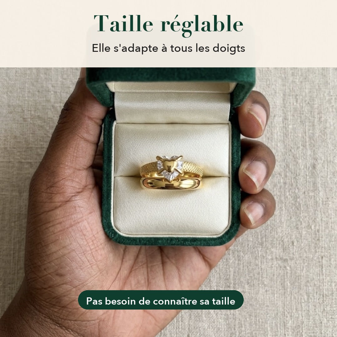 Bague Cœur Plaquée Or 18 Carats + Écrin Cadeau
