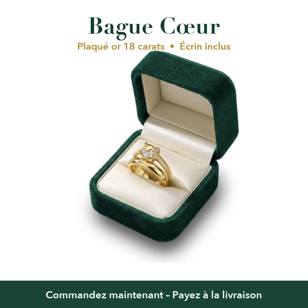 Bague Cœur Plaquée Or 18 Carats + Écrin Cadeau